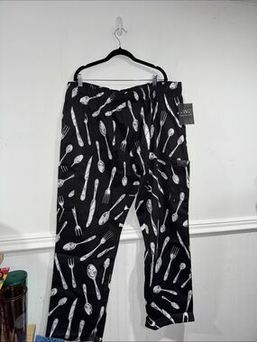 Men's Black Cutlery Print Casual Pants chef code 4X NEW